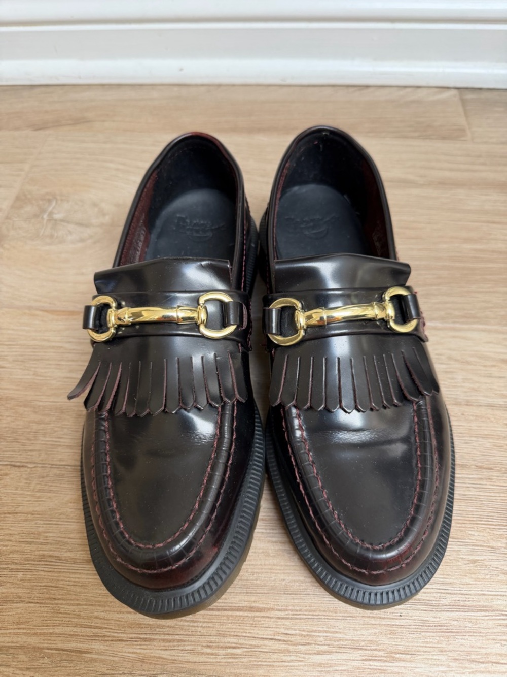 Dr. Martens Leather Bit Loafers with Burgundy Stitching